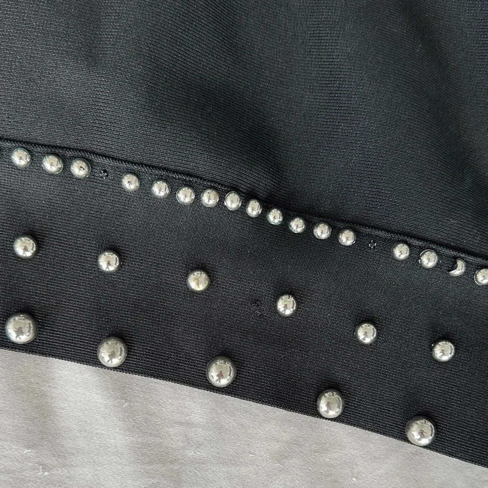 Chic Strapless Black Dress with Metal Stud Detailing - Picture 3 of 7